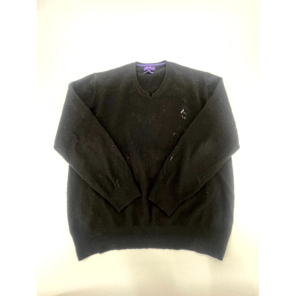 Alan Flusser‎ Sweater Mens Large Black Soft 100% Pure Cashmere Outerwear V-Neck